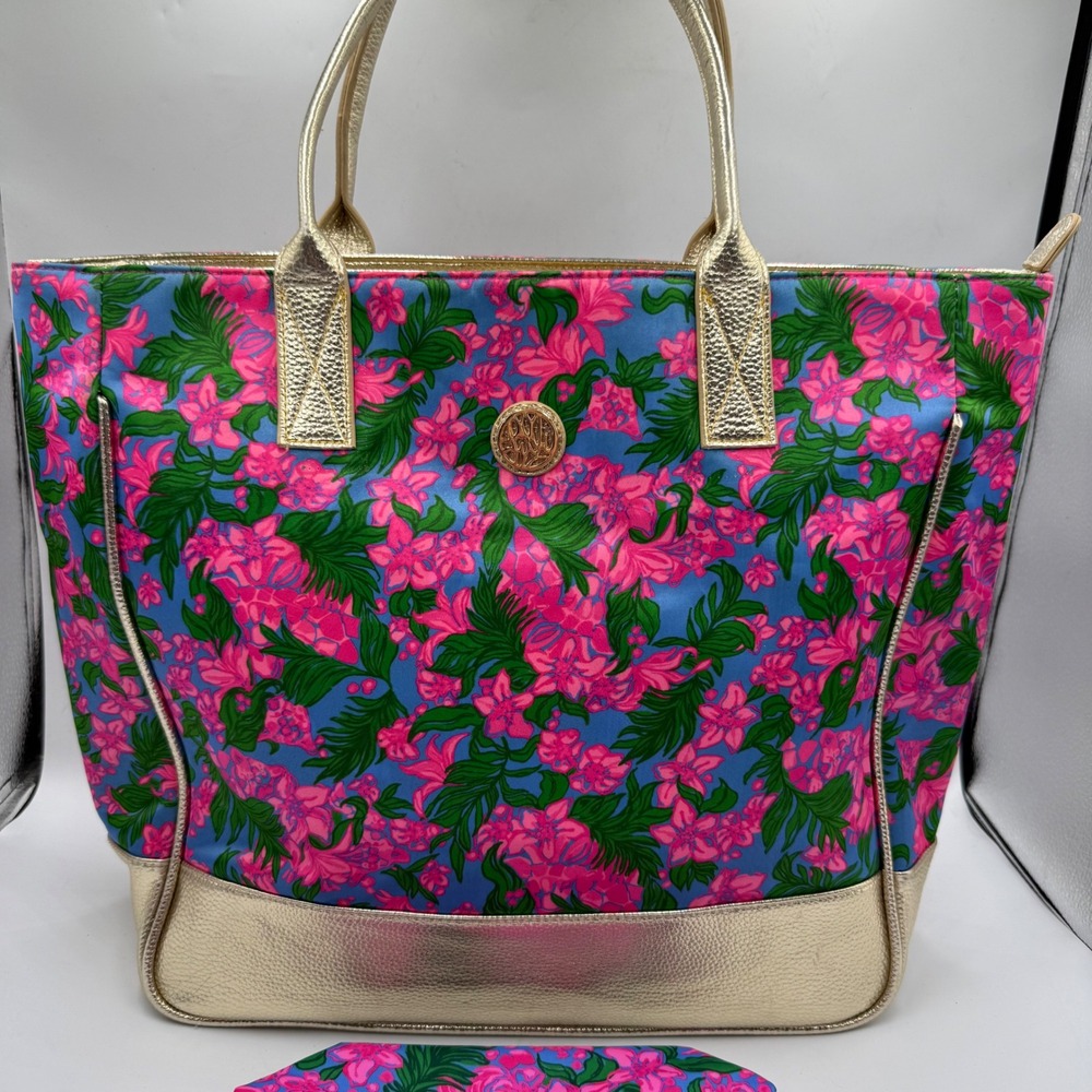 Lilly Pulitzer Women's Art Tote Bag Cerise Pink Safari Sunset Floral Print Set - Picture 3 of 11